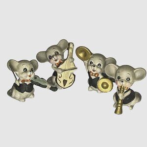 Vintage 4pc Mice Musicians Band Instruments Porcelain Royal Coronet Dan Brechner
